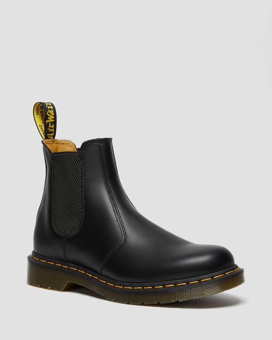 Dr. Martens 2976 Yellow Stitch Smooth Lær Chelsea Støvler Dame Svart [3594PJFRV]